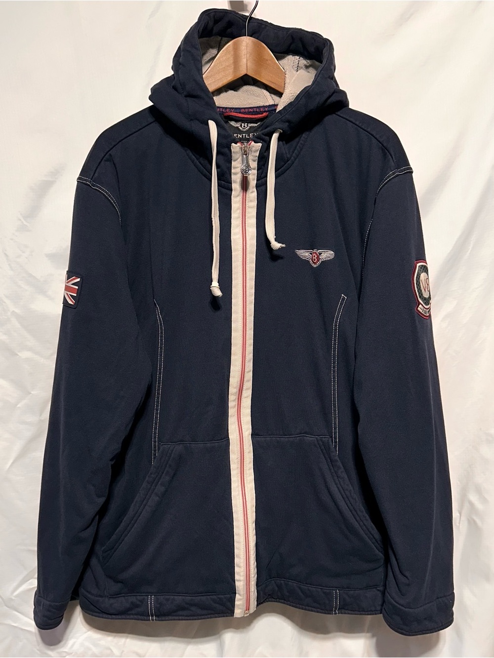 Bentley Motors V8 Pure Driving Mens XXL Fleece Lined Full Zip Hoodie Navy